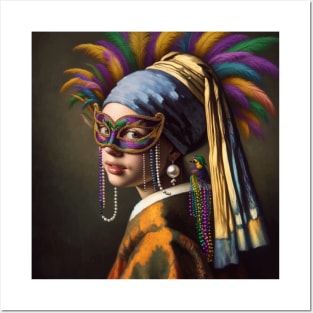 Pearl Earring Girl Mardi Gras Festive Posters and Art